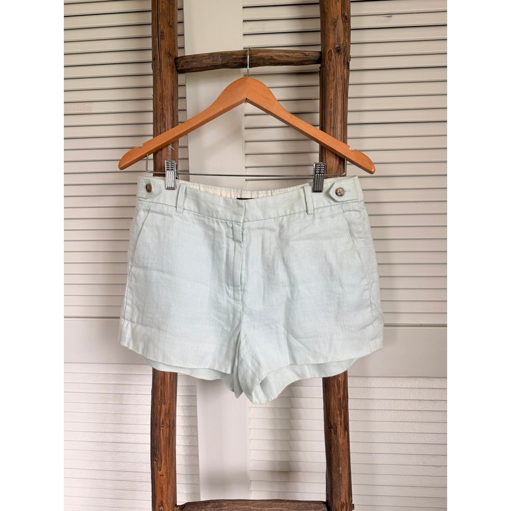 J.Crew Linen Shorts Womens 4 Mint‎ Green Excellent Herringbone Elastic Back